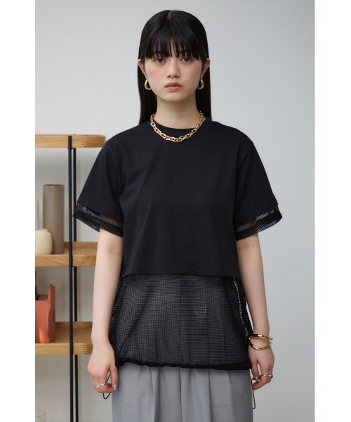 セール】メッシュコンビドロストトップス（Tシャツ/カットソー