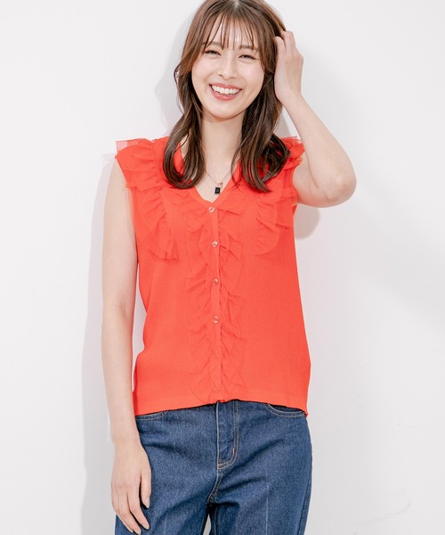 Jayro(ジャイロ)の「フリル付きニットノースリーブプルオーバー(Tシャツ/カットソー・レディース・チャコールグレー/ブラック/サックスブルー/オレンジ・M)」の7枚目の写真