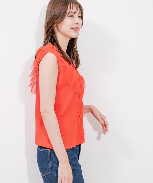 Jayro(ジャイロ)の「フリル付きニットノースリーブプルオーバー(Tシャツ/カットソー・レディース・チャコールグレー/ブラック/サックスブルー/オレンジ・M)」の8枚目の写真