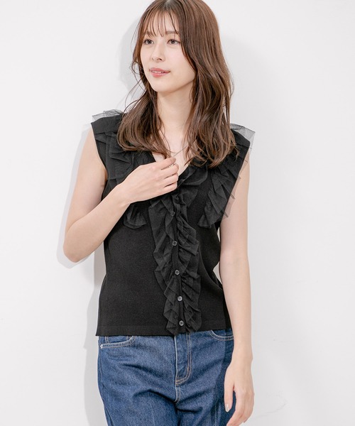 Jayro(ジャイロ)の「フリル付きニットノースリーブプルオーバー(Tシャツ/カットソー・レディース・チャコールグレー/ブラック/サックスブルー/オレンジ・M)」の15枚目の写真
