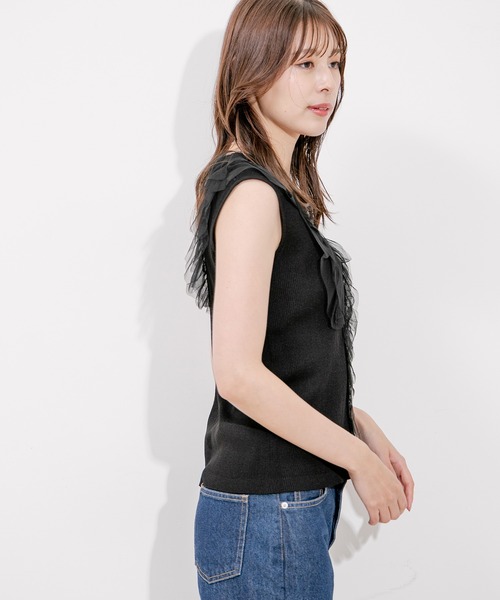 フリル付きノースリーブニット coca ニット セーター ノースリーブフリルニット レディース