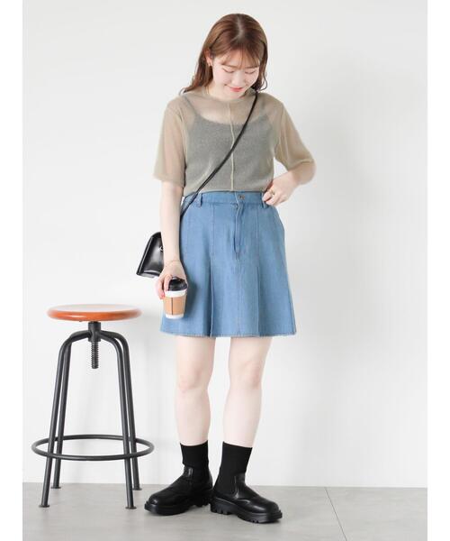 ehka sopo（エヘカソポ）の「デニムプリーツミニスカート（スカート・レディース・サックスブルー/ブルー/ブラック・F）」の19枚目の写真