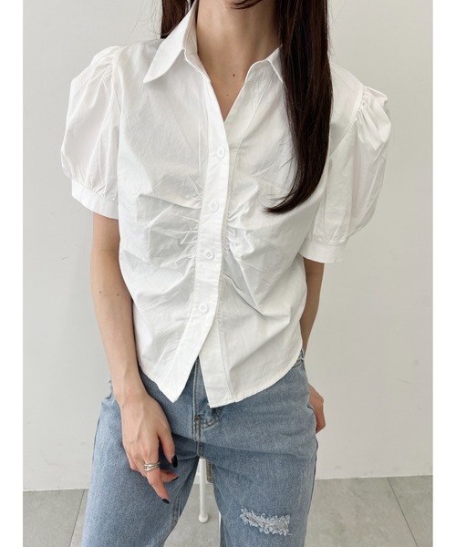 PHILLY（フィリー）の「【PHILLY】オープンカラーパフスリーブTシャツ（シャツ/ブラウス・レディース・ブルー/ホワイト・FREE）」の10枚目の写真