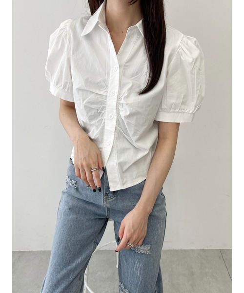 PHILLY（フィリー）の「【PHILLY】オープンカラーパフスリーブTシャツ（シャツ/ブラウス・レディース・ブルー/ホワイト・FREE）」の11枚目の写真