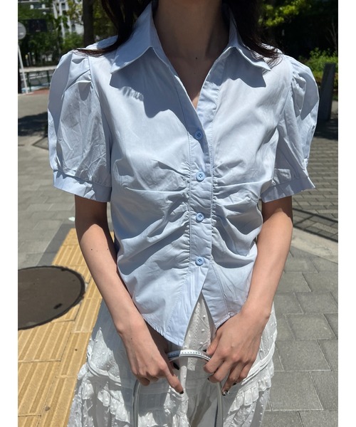 PHILLY（フィリー）の「【PHILLY】オープンカラーパフスリーブTシャツ（シャツ/ブラウス・レディース・ブルー/ホワイト・FREE）」の13枚目の写真