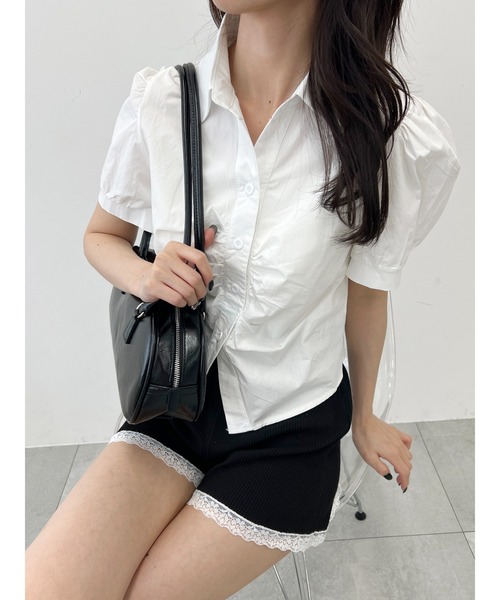 PHILLY（フィリー）の「【PHILLY】オープンカラーパフスリーブTシャツ（シャツ/ブラウス・レディース・ブルー/ホワイト・FREE）」の3枚目の写真