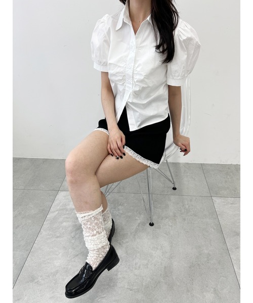 PHILLY（フィリー）の「【PHILLY】オープンカラーパフスリーブTシャツ（シャツ/ブラウス・レディース・ブルー/ホワイト・FREE）」の4枚目の写真