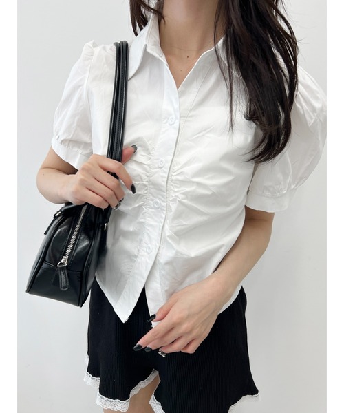 PHILLY（フィリー）の「【PHILLY】オープンカラーパフスリーブTシャツ（シャツ/ブラウス・レディース・ブルー/ホワイト・FREE）」の5枚目の写真