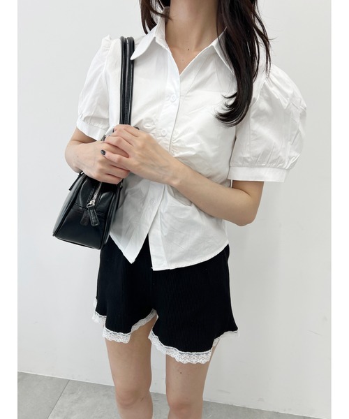 PHILLY（フィリー）の「【PHILLY】オープンカラーパフスリーブTシャツ（シャツ/ブラウス・レディース・ブルー/ホワイト・FREE）」の6枚目の写真