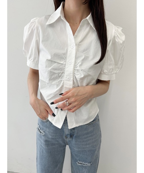 PHILLY（フィリー）の「【PHILLY】オープンカラーパフスリーブTシャツ（シャツ/ブラウス・レディース・ブルー/ホワイト・FREE）」の9枚目の写真