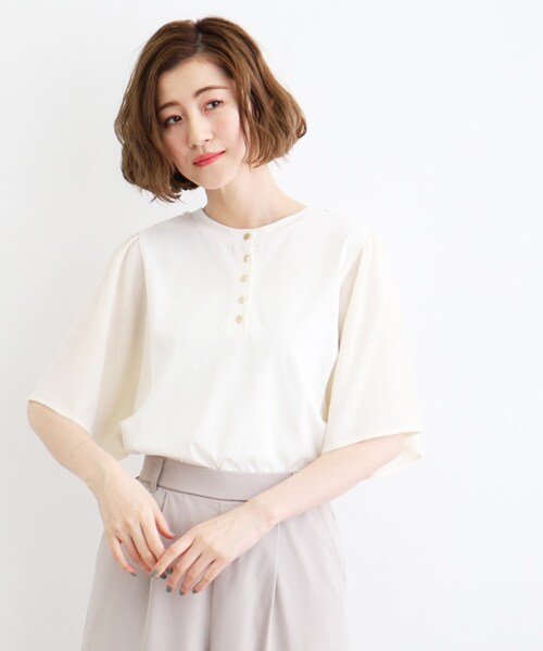 grove(グローブ)の「◆<接触冷感・UVカット・前後2WAY>異素材スリーブプルオーバー(Tシャツ/カットソー・レディース・レンガ/モスグリーン/オフホワイト/ブラック・02/03/04/05/01)」の11枚目の写真