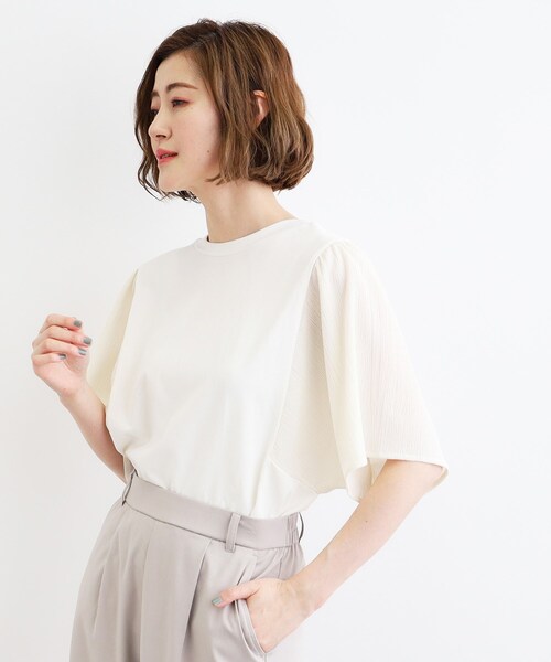 grove(グローブ)の「◆<接触冷感・UVカット・前後2WAY>異素材スリーブプルオーバー(Tシャツ/カットソー・レディース・レンガ/モスグリーン/オフホワイト/ブラック・02/03/04/05/01)」の9枚目の写真