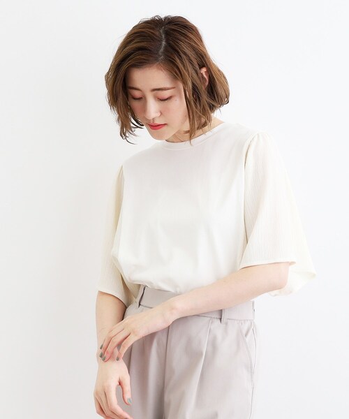 grove(グローブ)の「◆<接触冷感・UVカット・前後2WAY>異素材スリーブプルオーバー(Tシャツ/カットソー・レディース・レンガ/モスグリーン/オフホワイト/ブラック・02/03/04/05/01)」の8枚目の写真