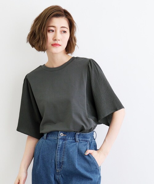 grove(グローブ)の「◆<接触冷感・UVカット・前後2WAY>異素材スリーブプルオーバー(Tシャツ/カットソー・レディース・レンガ/モスグリーン/オフホワイト/ブラック・02/03/04/05/01)」の22枚目の写真