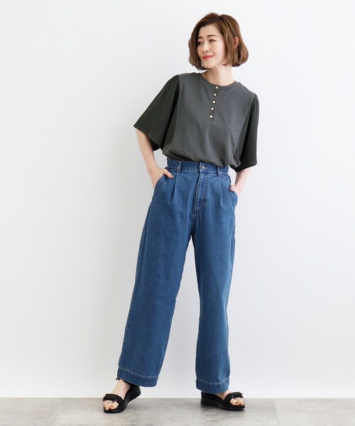 grove(グローブ)の「◆<接触冷感・UVカット・前後2WAY>異素材スリーブプルオーバー(Tシャツ/カットソー・レディース・レンガ/モスグリーン/オフホワイト/ブラック・02/03/04/05/01)」の19枚目の写真