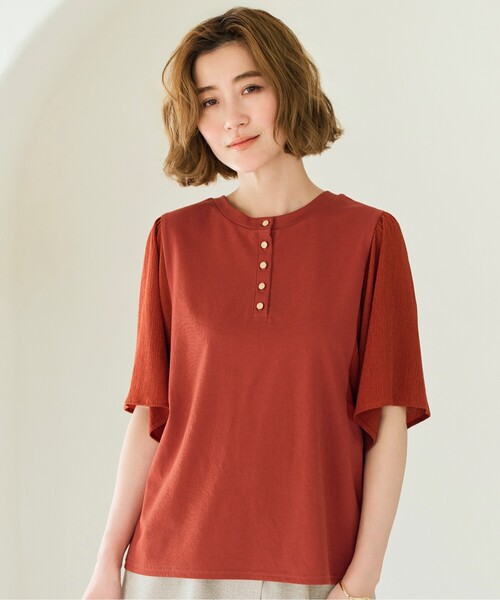 grove(グローブ)の「◆<接触冷感・UVカット・前後2WAY>異素材スリーブプルオーバー(Tシャツ/カットソー・レディース・レンガ/モスグリーン/オフホワイト/ブラック・02/03/04/05/01)」の16枚目の写真