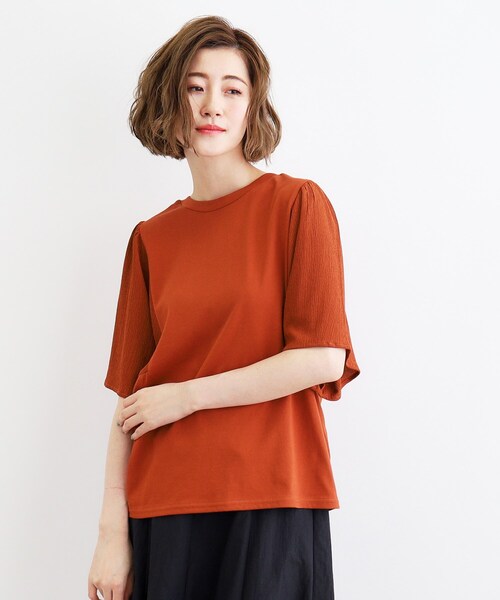 grove(グローブ)の「◆<接触冷感・UVカット・前後2WAY>異素材スリーブプルオーバー(Tシャツ/カットソー・レディース・レンガ/モスグリーン/オフホワイト/ブラック・02/03/04/05/01)」の13枚目の写真