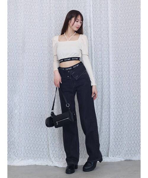 EATME（イートミー）の「ヘムロゴリブTOP（Tシャツ/カットソー・レディース・ブラック/アイボリー・FREE）」の3枚目の写真
