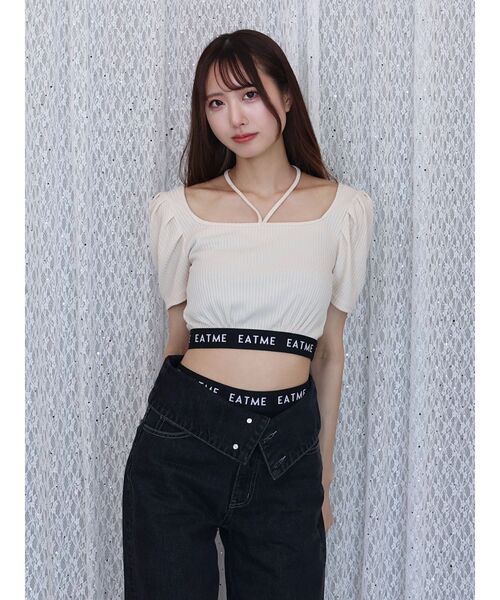 EATME（イートミー）の「ヘムロゴリブTOP（Tシャツ/カットソー・レディース・ブラック/アイボリー・FREE）」の6枚目の写真