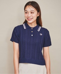 配色ラインサマーケーブルポロニット