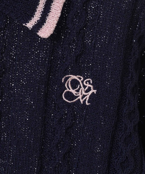 31 Sons de mode（トランテアン　ソン　ドゥ　モード）の「配色ラインサマーケーブルポロニット（ニット/セーター・レディース・オフホワイト/ネイビー/ラベンダー・フリー）」の8枚目の写真