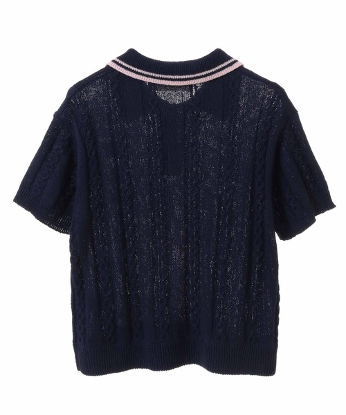 31 Sons de mode（トランテアン　ソン　ドゥ　モード）の「配色ラインサマーケーブルポロニット（ニット/セーター・レディース・オフホワイト/ネイビー/ラベンダー・フリー）」の5枚目の写真