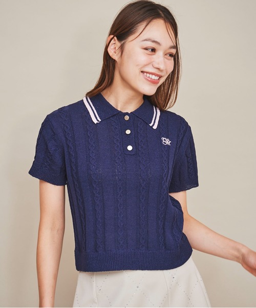 31 Sons de mode（トランテアン　ソン　ドゥ　モード）の「配色ラインサマーケーブルポロニット（ニット/セーター・レディース・オフホワイト/ネイビー/ラベンダー・フリー）」の12枚目の写真