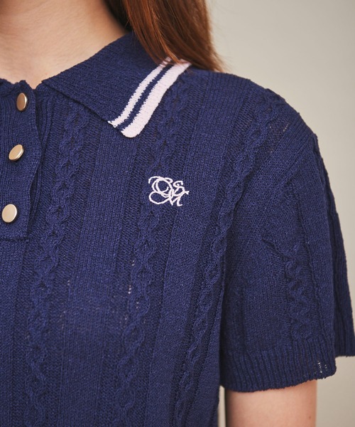 31 Sons de mode（トランテアン　ソン　ドゥ　モード）の「配色ラインサマーケーブルポロニット（ニット/セーター・レディース・オフホワイト/ネイビー/ラベンダー・フリー）」の15枚目の写真