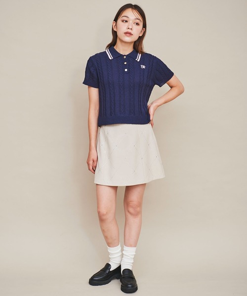 31 Sons de mode（トランテアン　ソン　ドゥ　モード）の「配色ラインサマーケーブルポロニット（ニット/セーター・レディース・オフホワイト/ネイビー/ラベンダー・フリー）」の13枚目の写真