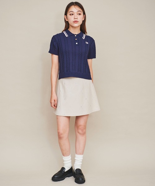 31 Sons de mode（トランテアン　ソン　ドゥ　モード）の「配色ラインサマーケーブルポロニット（ニット/セーター・レディース・オフホワイト/ネイビー/ラベンダー・フリー）」の14枚目の写真
