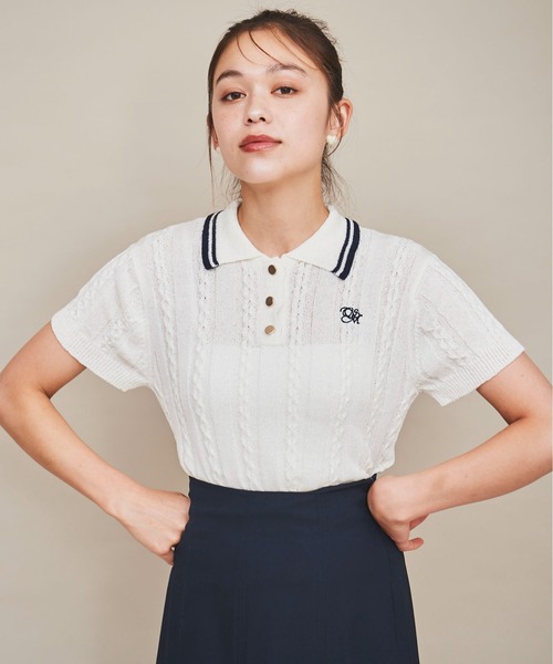 31 Sons de mode（トランテアン　ソン　ドゥ　モード）の「配色ラインサマーケーブルポロニット（ニット/セーター・レディース・オフホワイト/ネイビー/ラベンダー・フリー）」の16枚目の写真