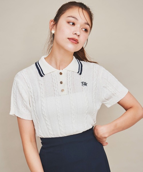 31 Sons de mode（トランテアン　ソン　ドゥ　モード）の「配色ラインサマーケーブルポロニット（ニット/セーター・レディース・オフホワイト/ネイビー/ラベンダー・フリー）」の17枚目の写真