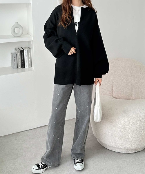 GeeRA（ジーラ）の「【新色追加/S-LL】春にぴったり！ハーフジップニットプルオーバー（ニット/セーター・レディース・ホワイト系その他/オフホワイト/ベージュ/ブラック/杢グレー・SMALL/MEDIUM/LARGE/X-LARGE）」の7枚目の写真