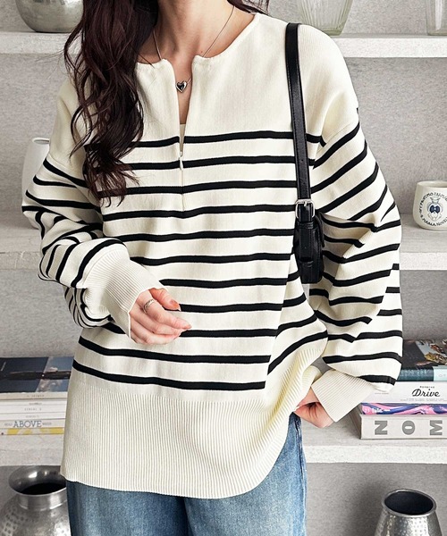 セール】【新色追加/S-LL】ハーフジップニットプルオーバー（ニット