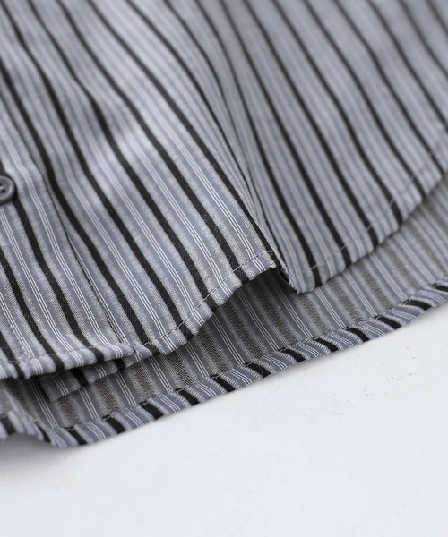 n'OrLABEL（ノアールレーベル）の「『バンドカラーストライプ柄シャツ』（シャツ/ブラウス・レディース・ネイビー/ブラウン/グリーン・1/2）」の9枚目の写真