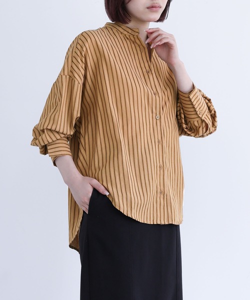 バンドカラーストライプ柄シャツ』（シャツ/ブラウス）｜n