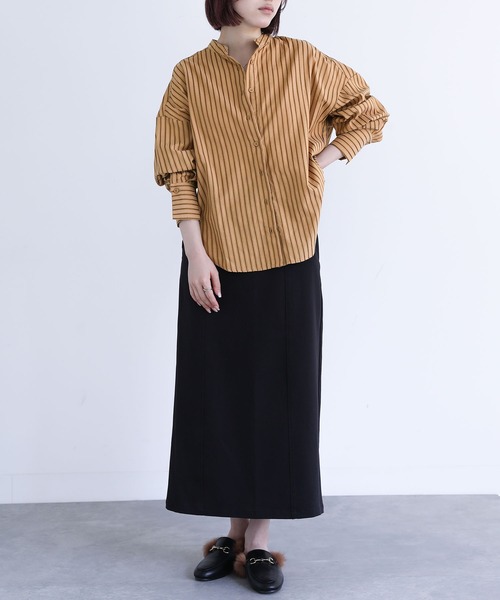 n'OrLABEL（ノアールレーベル）の「『バンドカラーストライプ柄シャツ』（シャツ/ブラウス・レディース・ネイビー/ブラウン/グリーン・1/2）」の19枚目の写真