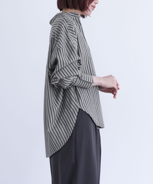 バンドカラーストライプ柄シャツ』（シャツ/ブラウス）｜n