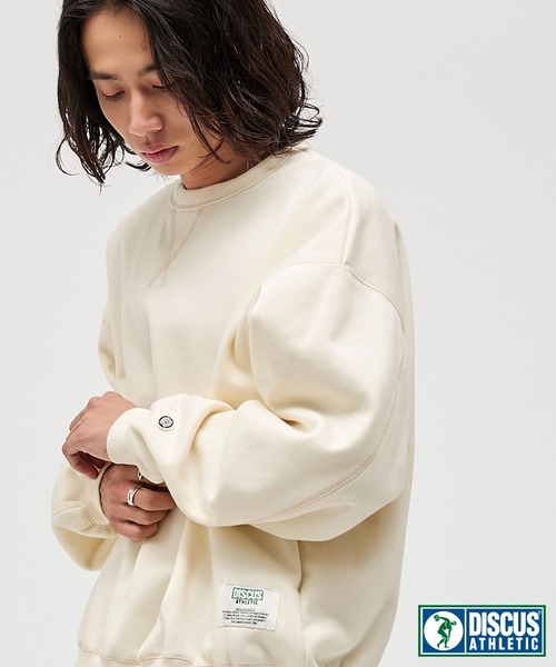 DISCUS ATHLETIC(ディスカス アスレチック)の「DISCUS ATHLETIC/ディスカス アスレチック ワンポイントロゴ配色シープ裏毛プルオーバー(スウェット・メンズ・ネイビー/オフホワイト/グリーン/ブラック/ライトグレー/ピンク・L/M/XL)」の2枚目の写真