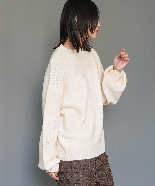 セール】花モチーフジャガードニットプルオーバー（ニット