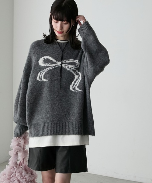 forksy.(フォルクシー)の「【forksy.】リボンジャガードオーバーサイズニットプルオーバー(ニット/セーター・レディース・レッド/ネイビー/グレー・FREE)」の9枚目の写真
