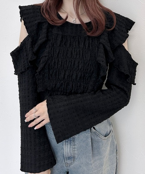 Heather(ヘザー)の「ショルダーカットフリルブラウス 142018(シャツ/ブラウス・レディース・ホワイト/ピンク/ブラック・FREE)」の3枚目の写真