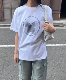 バタフライプリント半袖Tシャツ