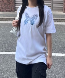 バタフライプリント半袖Tシャツ