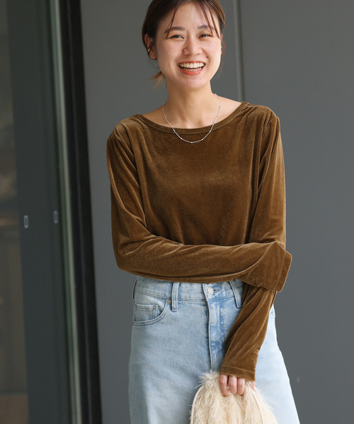 JOURNAL STANDARD relume(ジャーナルスタンダード レリューム)の「シアーベロア2WAYプルオーバー(Tシャツ/カットソー・レディース・チャコールグレー/ピンク/ブラウン・FREE)」の1枚目の写真