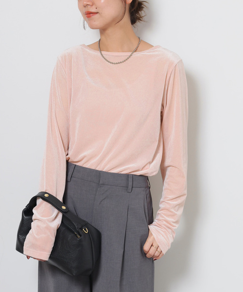 JOURNAL STANDARD relume(ジャーナルスタンダード レリューム)の「シアーベロア2WAYプルオーバー(Tシャツ/カットソー・レディース・チャコールグレー/ピンク/ブラウン・FREE)」の2枚目の写真