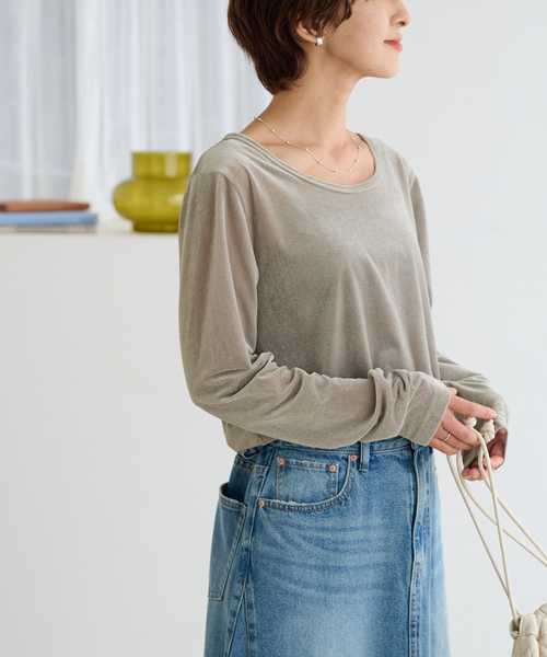 JOURNAL STANDARD relume(ジャーナルスタンダード レリューム)の「シアーベロア2WAYプルオーバー(Tシャツ/カットソー・レディース・チャコールグレー/ピンク/ブラウン・FREE)」の3枚目の写真