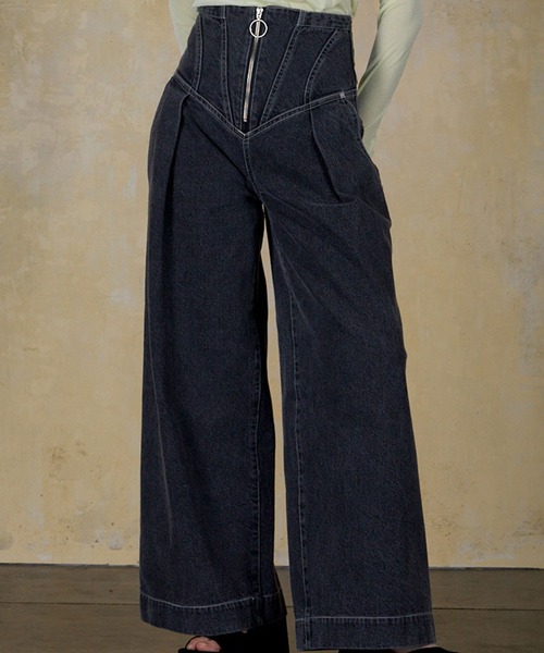 CORSET WAIST DENIM WIDE PANTS / コルセットウエストデニムワイドパンツ（デニムパンツ）｜THINGS THAT MATTER（シングス ザット マター）