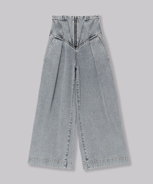 THINGS THAT MATTER（シングス ザット マター）の「CORSET WAIST DENIM WIDE PANTS / コルセットウエストデニムワイドパンツ（デニムパンツ・レディース・ブラック/ブルー・1/2）」の8枚目の写真
