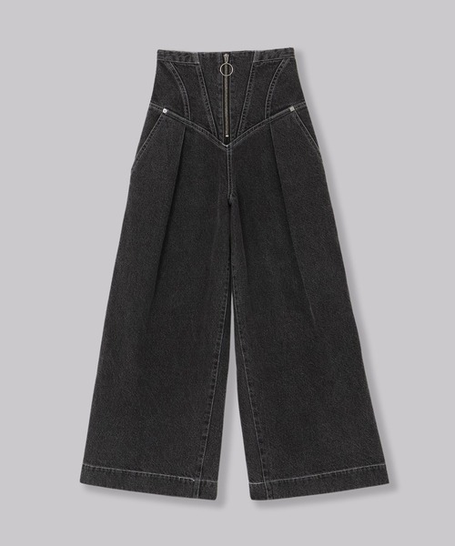 THINGS THAT MATTER（シングス ザット マター）の「CORSET WAIST DENIM WIDE PANTS / コルセットウエストデニムワイドパンツ（デニムパンツ・レディース・ブラック/ブルー・1/2）」の3枚目の写真